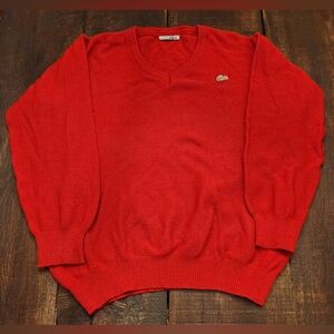 Vintage Women's Chemise Lacoste Sweater. V Neck. Alligator Red. Size XL. France.